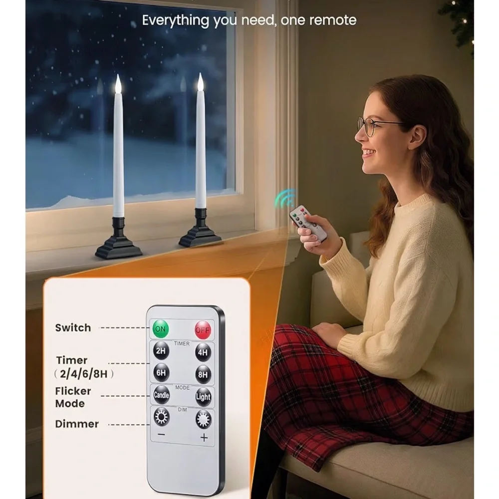 4 Pack Battery Operated Window Candles 5000K Cool White 12.8 inch Remote Timer - Picture 3 of 5